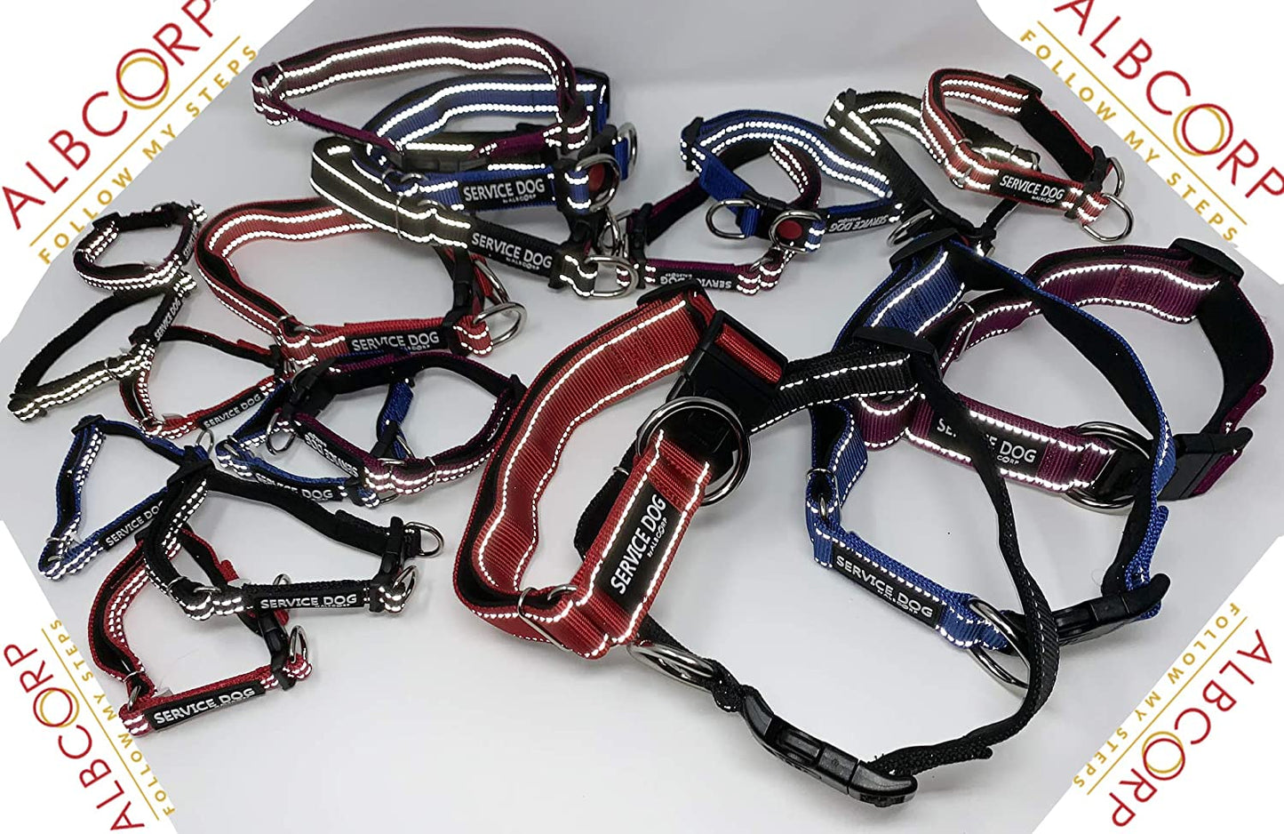 Albcorp Reflective Service Dog Collar - Service Dog Rubber Patch - Sizes XS- XL, for Service Animal Leashes or ID Tags-Service Dog Collar-AlbCorpShop