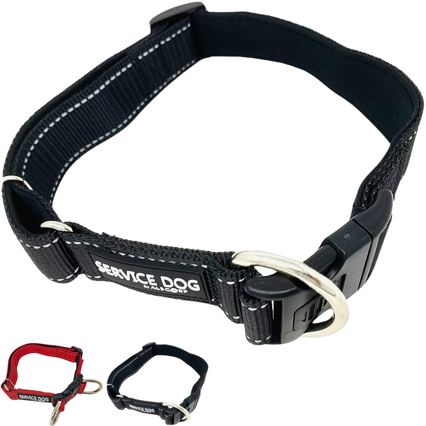 Albcorp Reflective Service Dog Collar - Service Dog Rubber Patch - Sizes XS- XL, for Service Animal Leashes or ID Tags-Service Dog Collar-AlbCorpShop