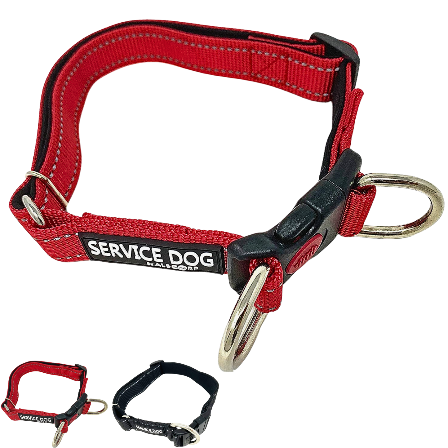 Albcorp Reflective Service Dog Collar - Service Dog Rubber Patch - Sizes XS- XL, for Service Animal Leashes or ID Tags-Service Dog Collar-AlbCorpShop
