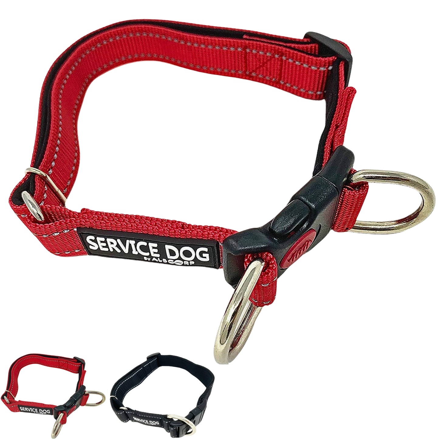 Albcorp Reflective Service Dog Collar - Service Dog Rubber Patch - Sizes XS- XL, for Service Animal Leashes or ID Tags-Service Dog Collar-AlbCorpShop