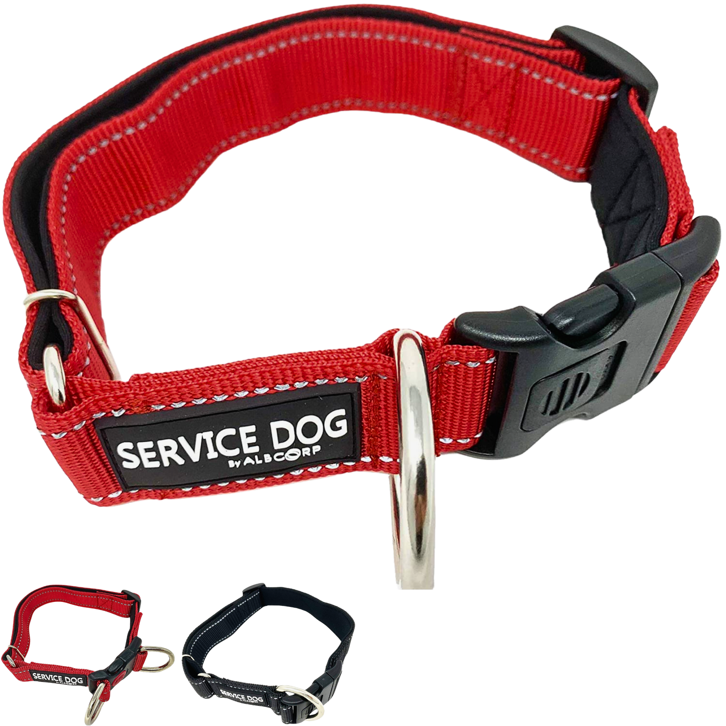 Albcorp Reflective Service Dog Collar - Service Dog Rubber Patch - Sizes XS- XL, for Service Animal Leashes or ID Tags-Service Dog Collar-AlbCorpShop