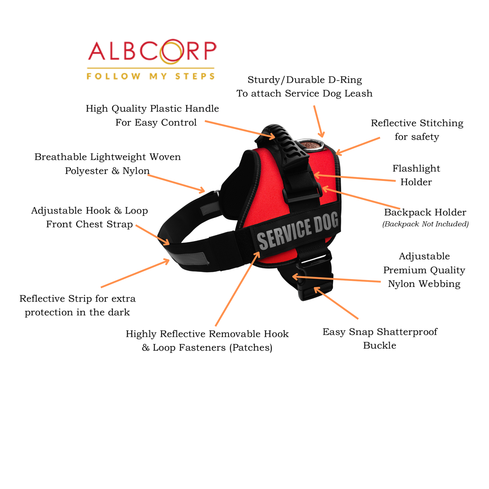 ALBCORP Reflective Service Dog Vest Harness -XXS to XL, Red Camo-Dog Vest Harness-AlbCorpShop