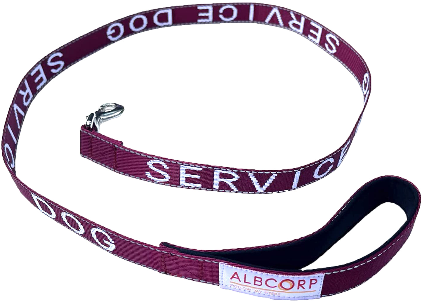 Albcorp Service Dog Leash - Embroidered- Emotional Support Dog Leash with Padded Neoprene Handle and Reflective Threads, 4 Feet, for Harnesses, Vests or Collars-Service Dog Leash-AlbCorpShop