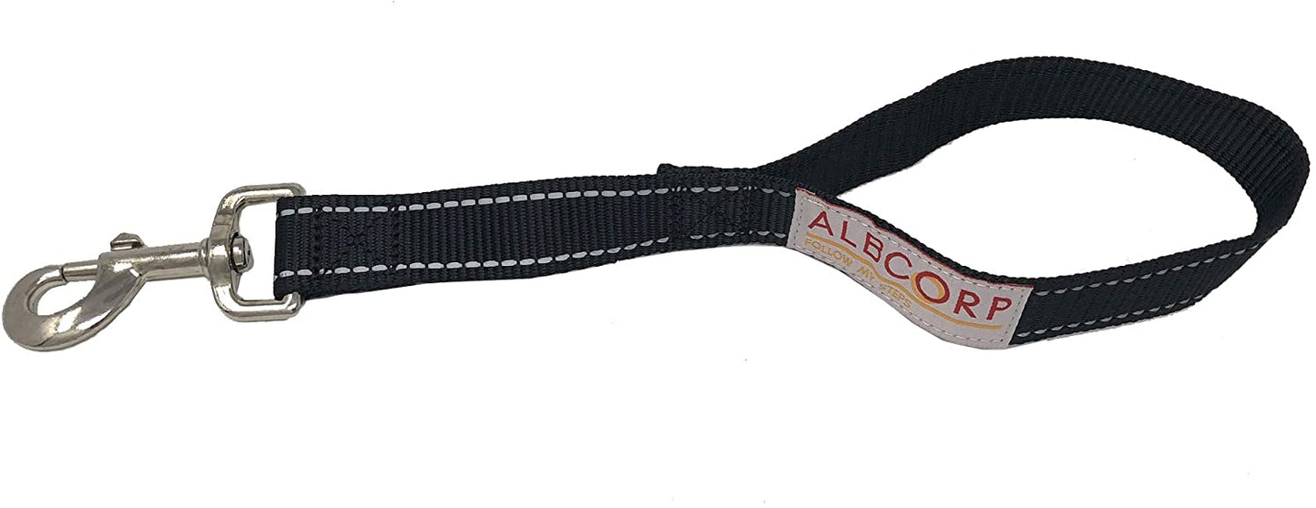 Albcorp Short Dog Leash, Owen Nylon with Padded Neoprene Handle, 12 inch, Black