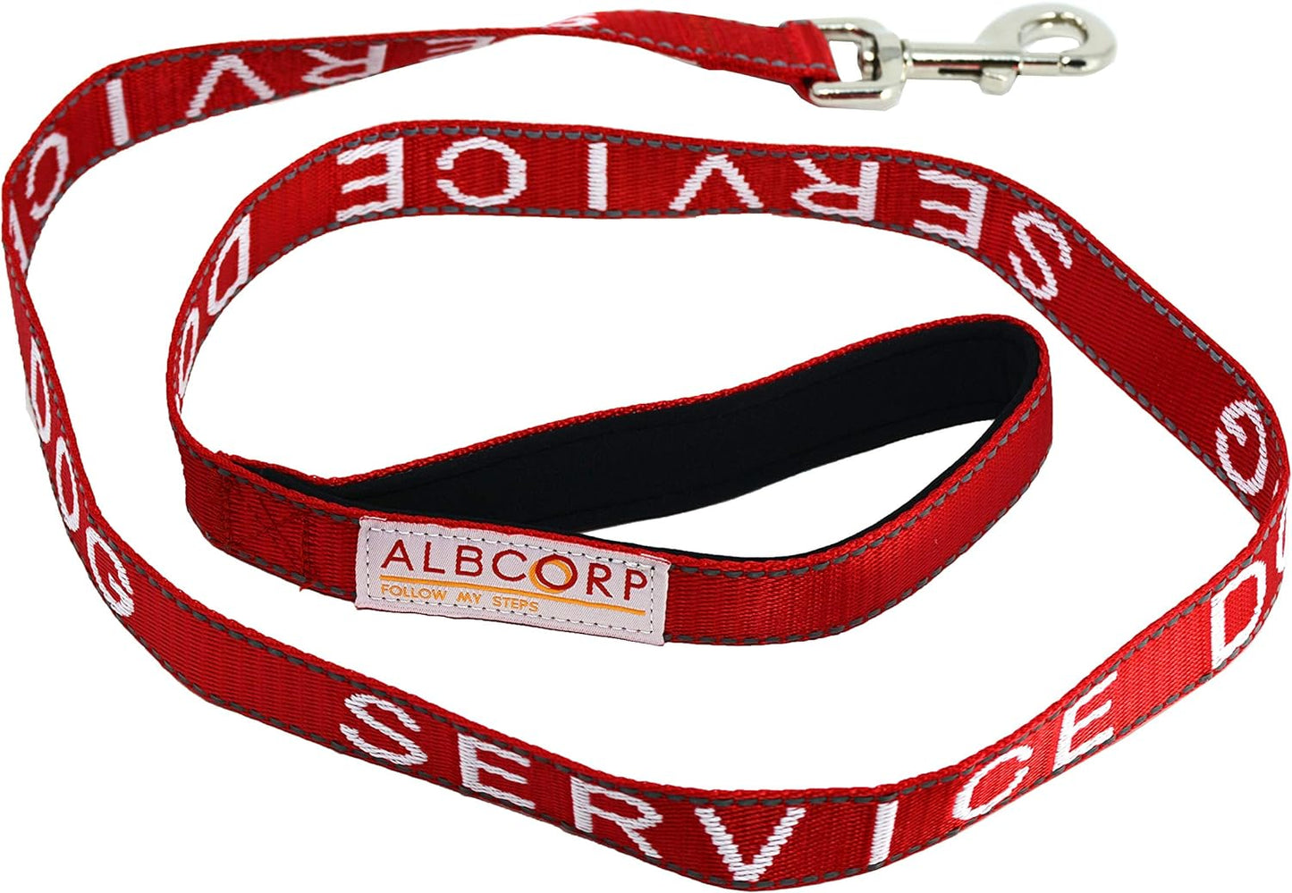 Albcorp Service Dog Leash - Embroidered- Emotional Support Dog Leash with Padded Neoprene Handle and Reflective Threads, 4 Feet, for Harnesses, Vests or Collars-Service Dog Leash-AlbCorpShop