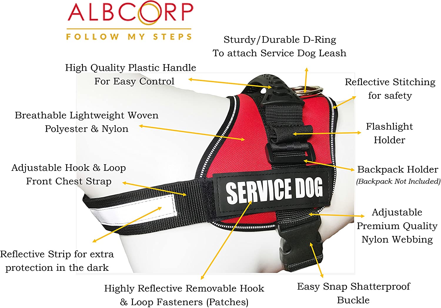 ALBCORP Reflective Service Dog Vest Harness -XXS to XL, Red Camo-Dog Vest Harness-AlbCorpShop