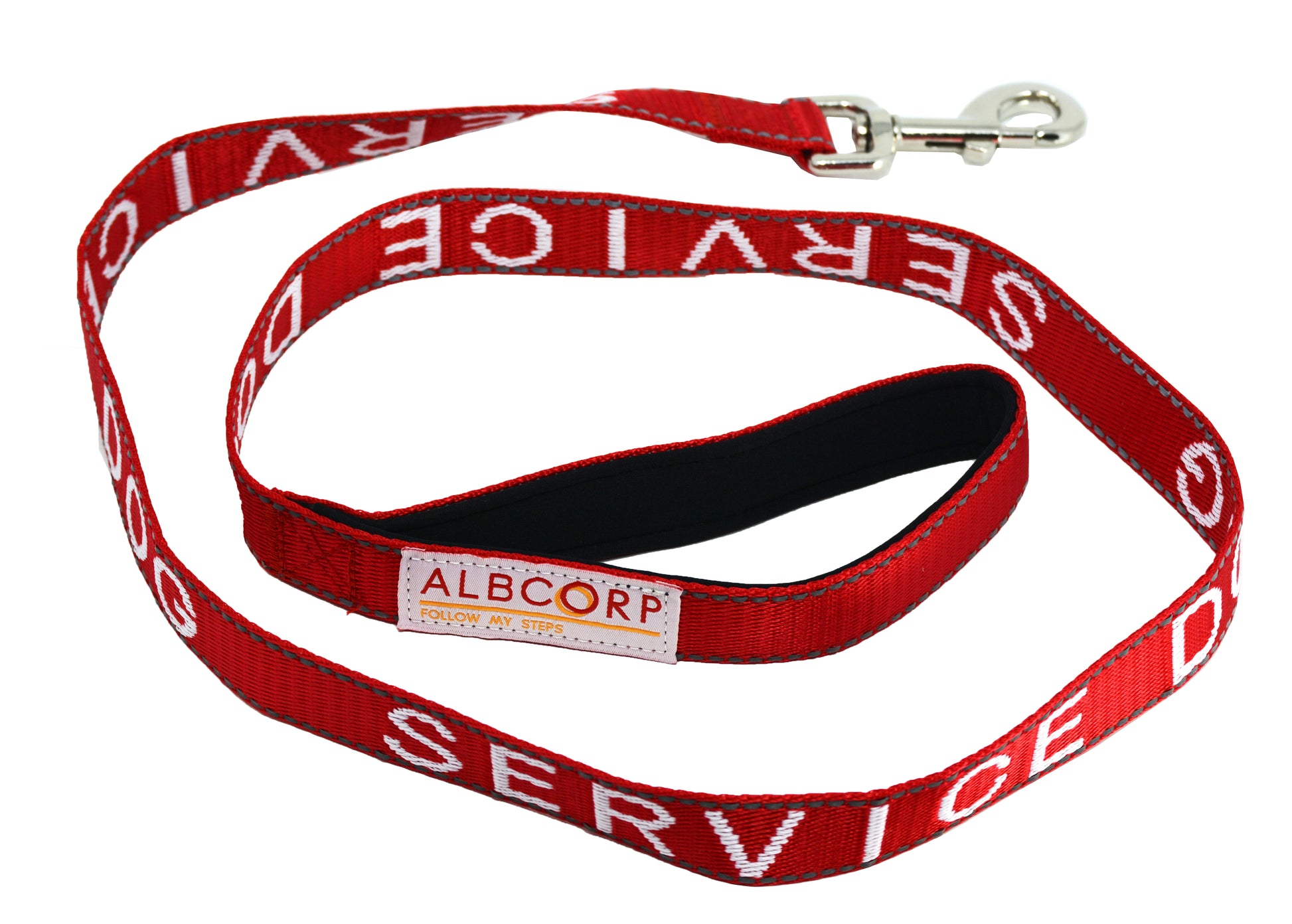 Albcorp Service Dog Leash - Embroidered- Emotional Support Dog Leash with Padded Neoprene Handle and Reflective Threads, 4 Feet, for Harnesses, Vests or Collars-Service Dog Leash-AlbCorpShop