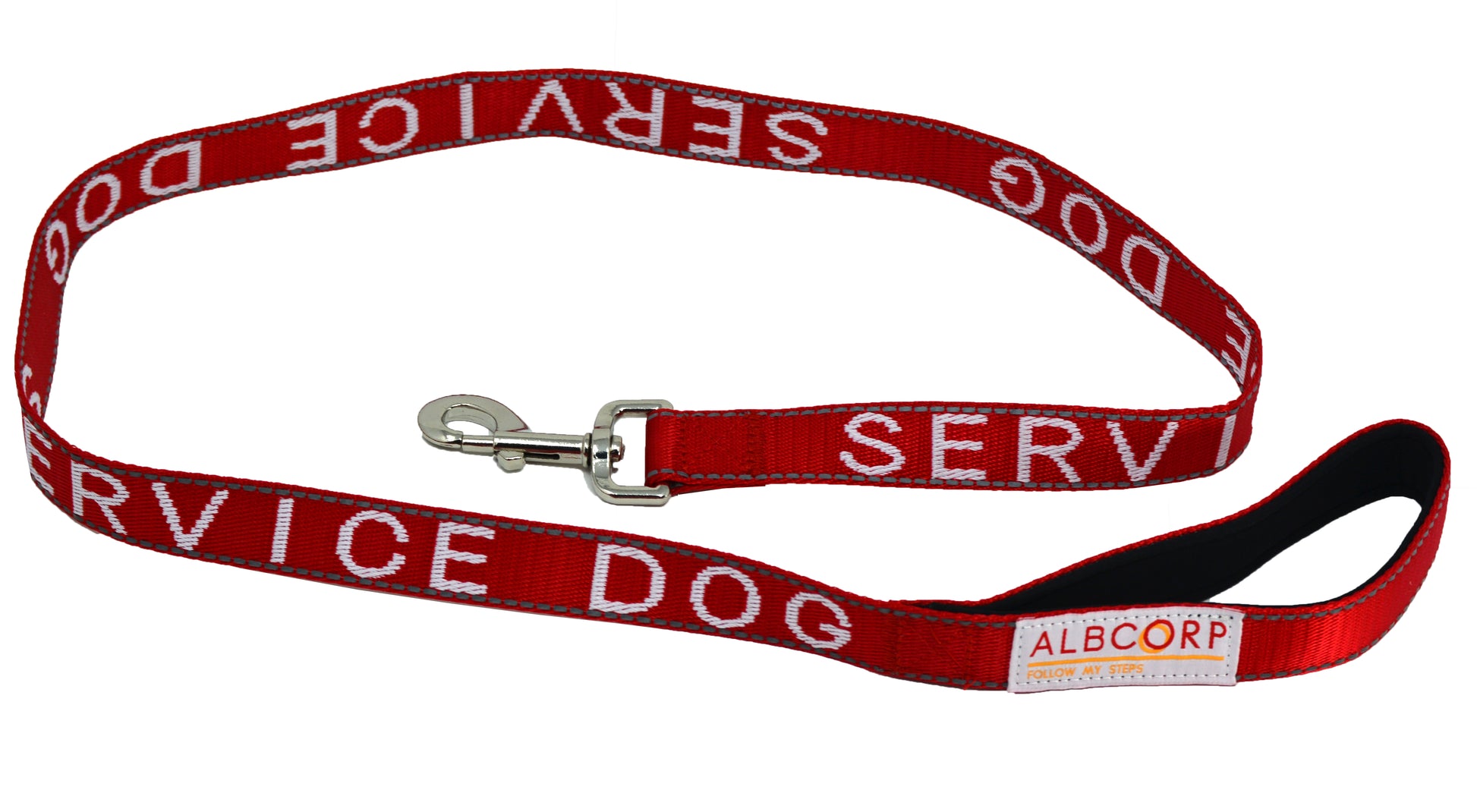 Albcorp Service Dog Leash - Embroidered- Emotional Support Dog Leash with Padded Neoprene Handle and Reflective Threads, 4 Feet, for Harnesses, Vests or Collars-Service Dog Leash-AlbCorpShop