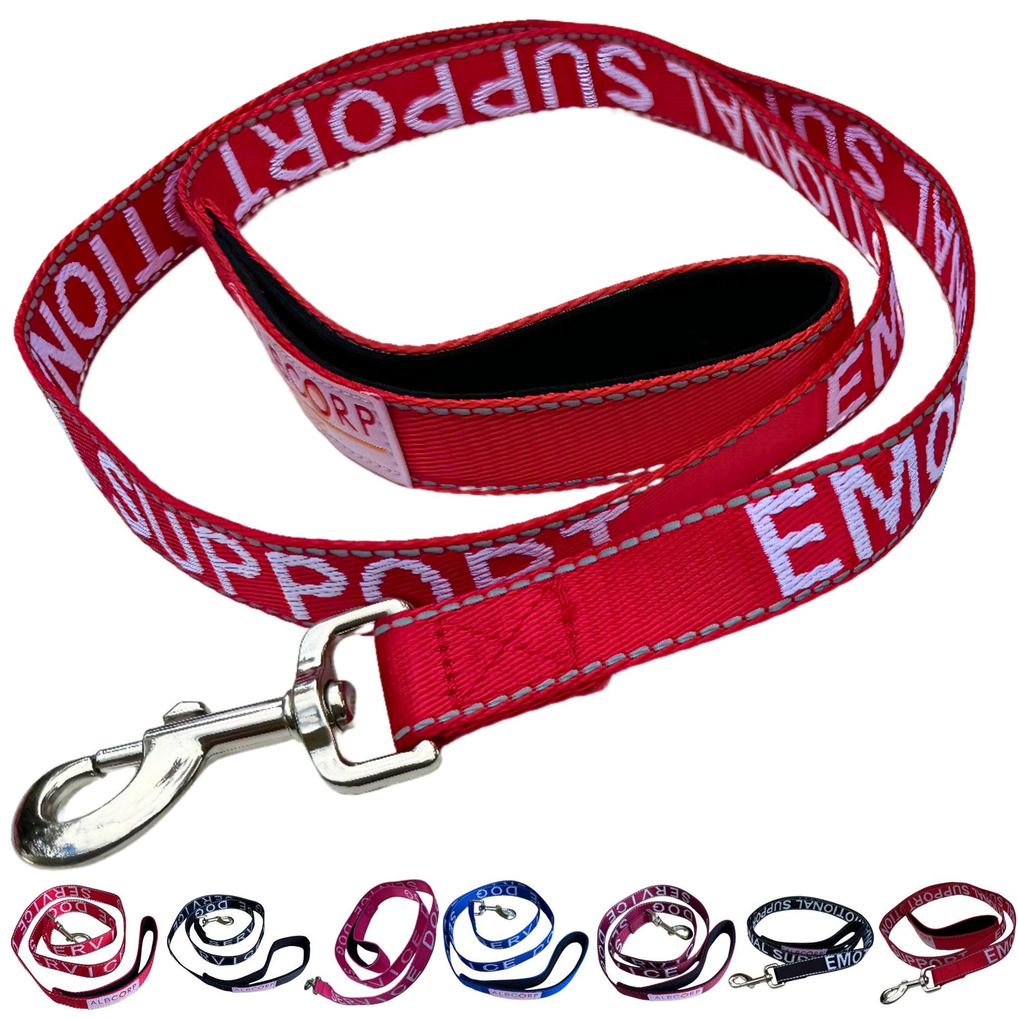 Albcorp Service Dog Leash - Embroidered- Emotional Support Dog Leash with Padded Neoprene Handle and Reflective Threads, 4 Feet, for Harnesses, Vests or Collars-Service Dog Leash-AlbCorpShop