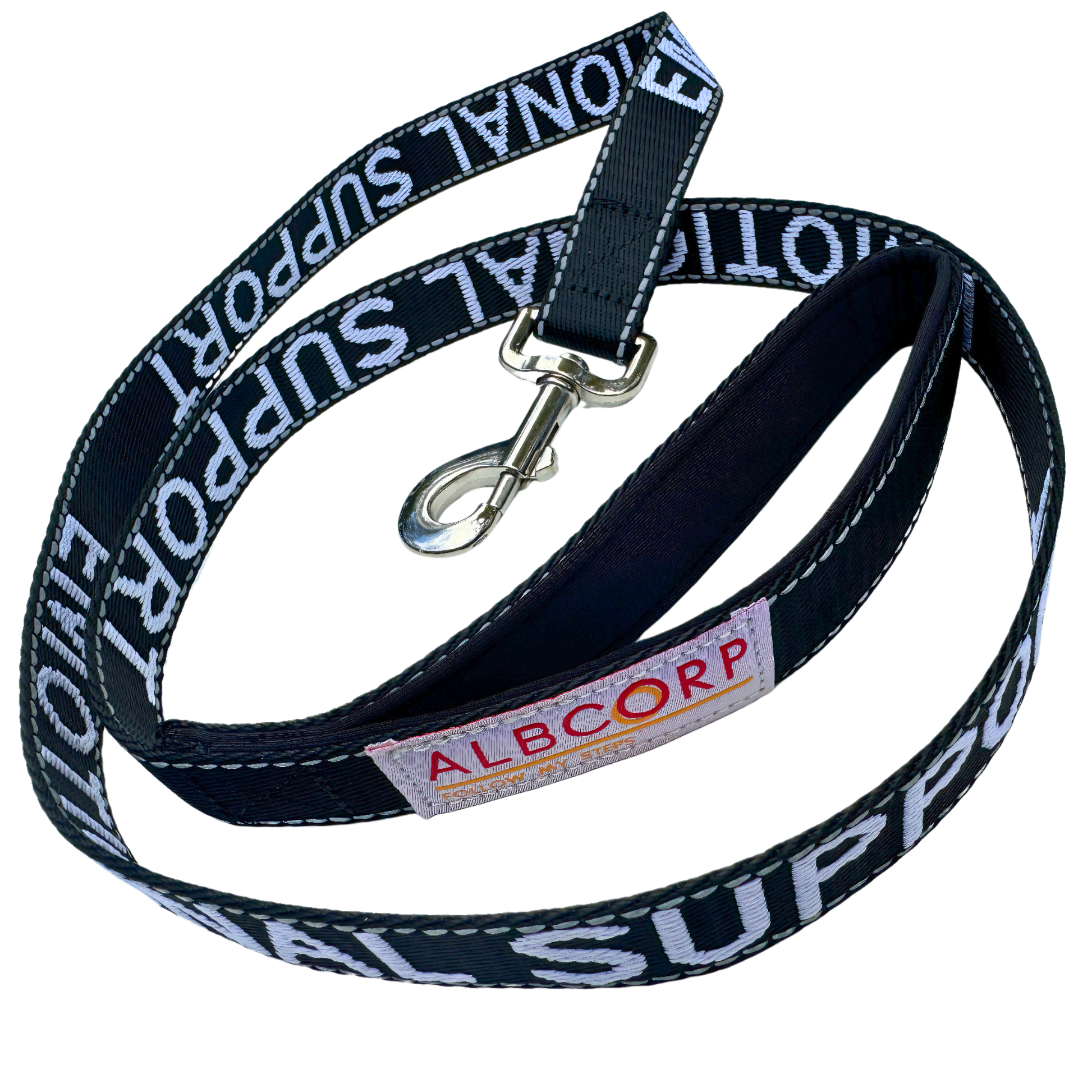 Albcorp Service Dog Leash - Embroidered- Emotional Support Dog Leash with Padded Neoprene Handle and Reflective Threads, 4 Feet, for Harnesses, Vests or Collars-Service Dog Leash-AlbCorpShop