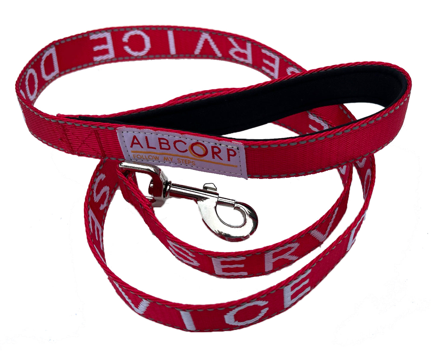 Albcorp Service Dog Leash - Embroidered- Emotional Support Dog Leash with Padded Neoprene Handle and Reflective Threads, 4 Feet, for Harnesses, Vests or Collars-Service Dog Leash-AlbCorpShop