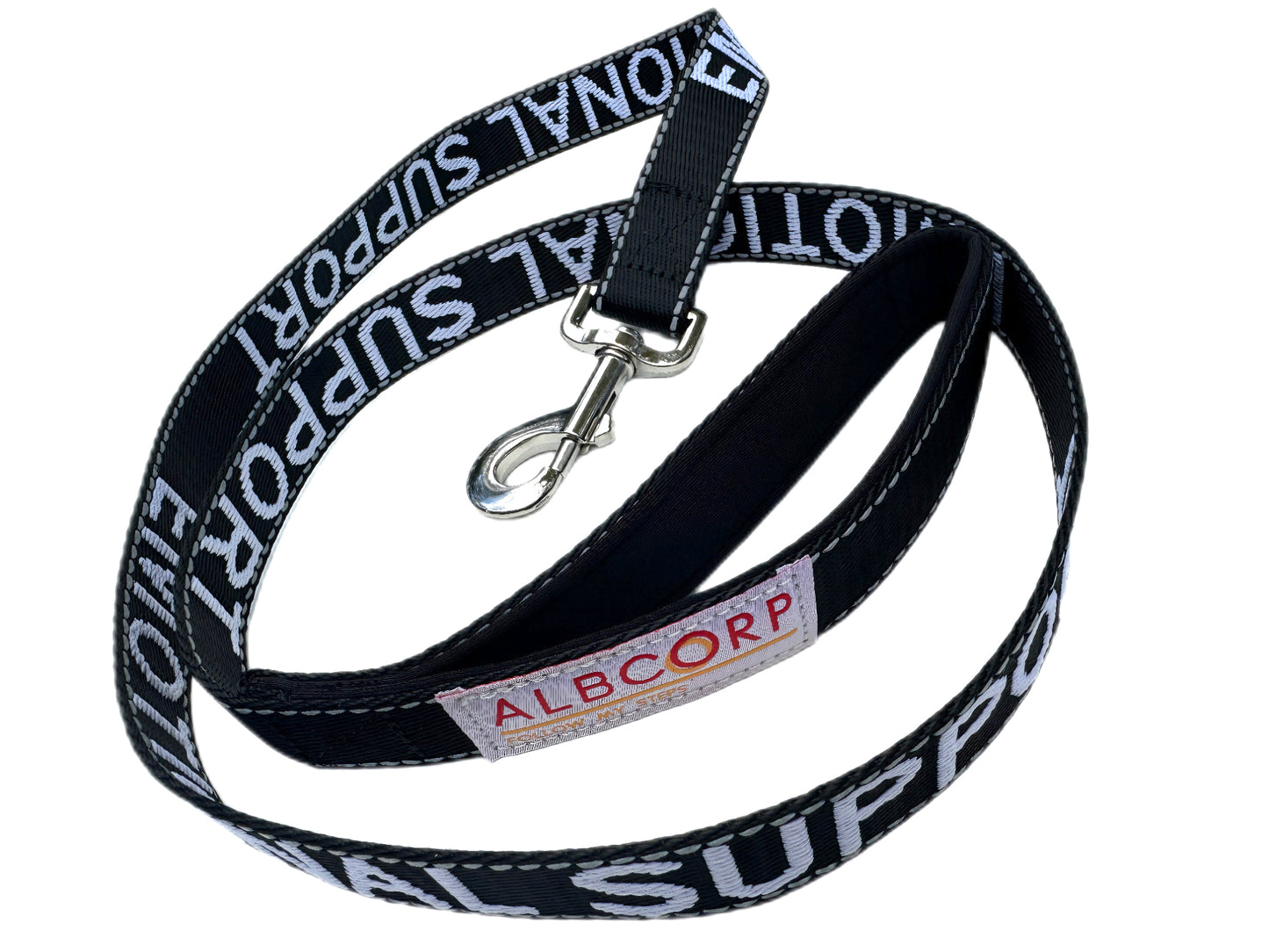 Albcorp Service Dog Leash - Embroidered- Emotional Support Dog Leash with Padded Neoprene Handle and Reflective Threads, 4 Feet, for Harnesses, Vests or Collars-Service Dog Leash-AlbCorpShop