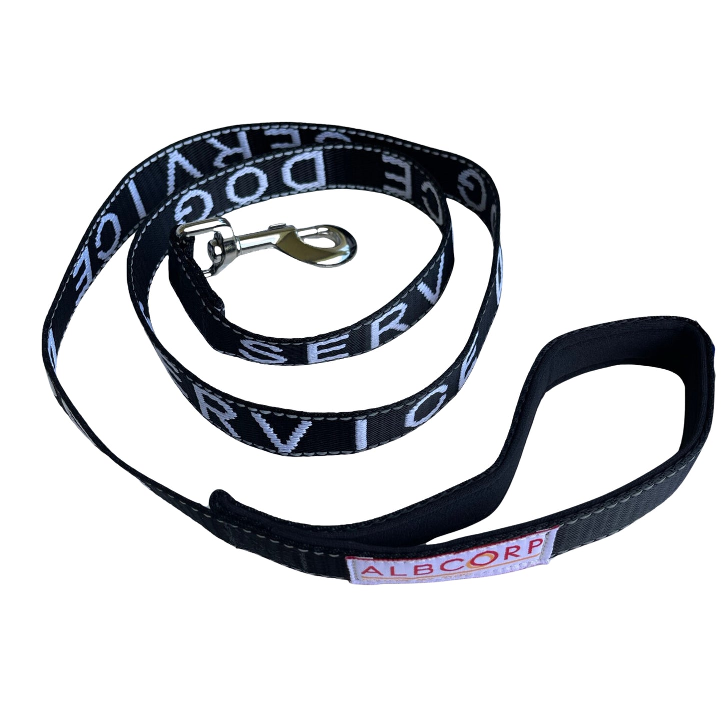 Albcorp Service Dog Leash - Embroidered- Emotional Support Dog Leash with Padded Neoprene Handle and Reflective Threads, 4 Feet, for Harnesses, Vests or Collars-Service Dog Leash-AlbCorpShop