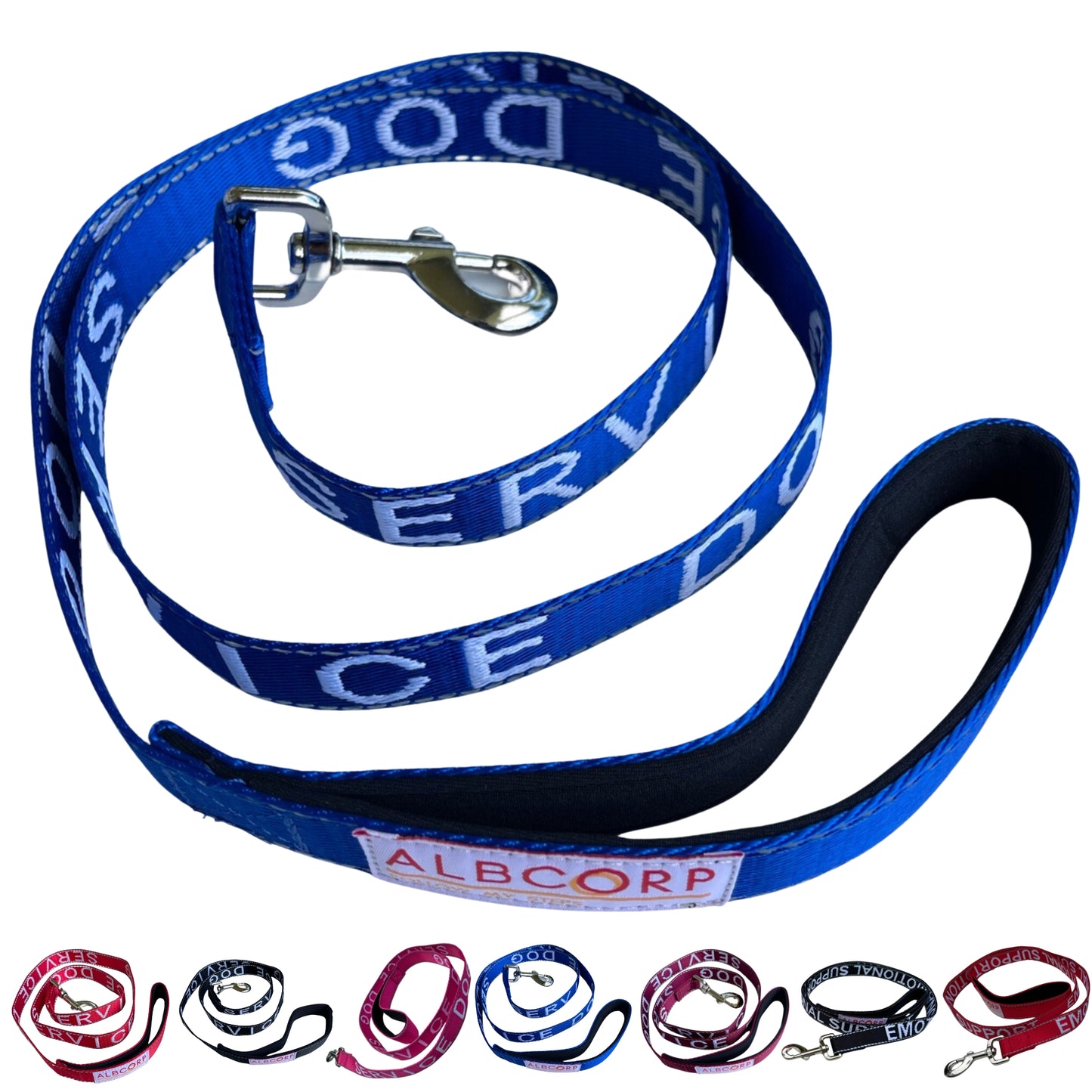 Albcorp Service Dog Leash - Embroidered- Emotional Support Dog Leash with Padded Neoprene Handle and Reflective Threads, 4 Feet, for Harnesses, Vests or Collars-Service Dog Leash-AlbCorpShop