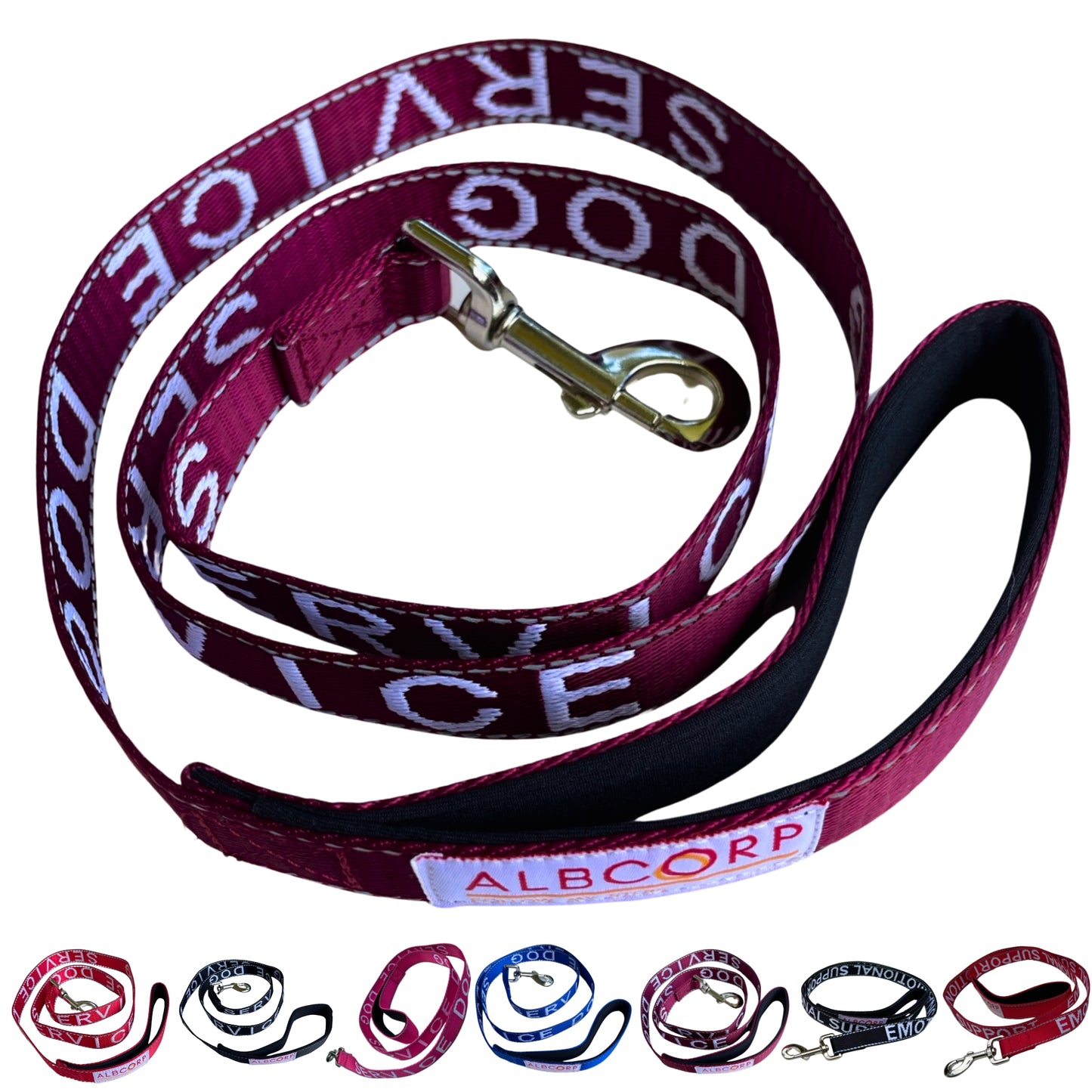 Albcorp Service Dog Leash - Embroidered- Emotional Support Dog Leash with Padded Neoprene Handle and Reflective Threads, 4 Feet, for Harnesses, Vests or Collars-Service Dog Leash-AlbCorpShop