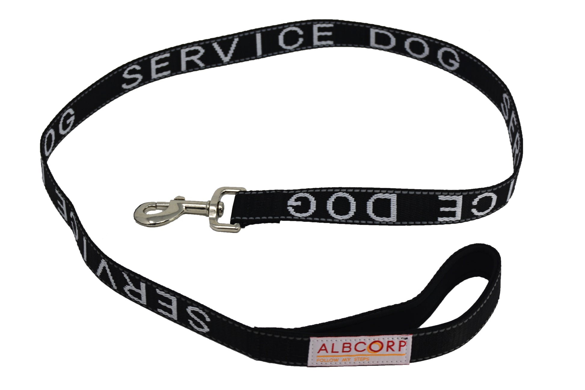 Albcorp Service Dog Leash - Embroidered- Emotional Support Dog Leash with Padded Neoprene Handle and Reflective Threads, 4 Feet, for Harnesses, Vests or Collars-Service Dog Leash-AlbCorpShop