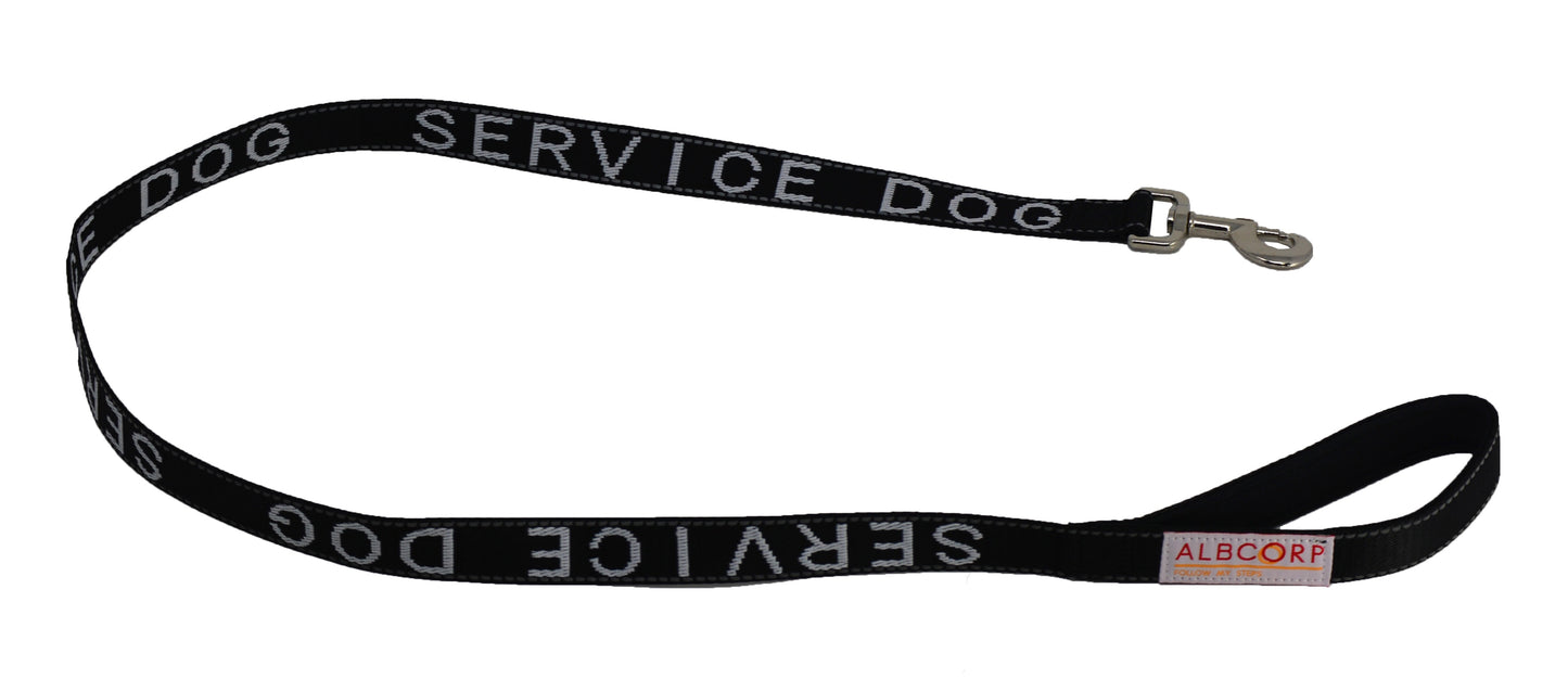 Albcorp Service Dog Leash - Embroidered- Emotional Support Dog Leash with Padded Neoprene Handle and Reflective Threads, 4 Feet, for Harnesses, Vests or Collars-Service Dog Leash-AlbCorpShop