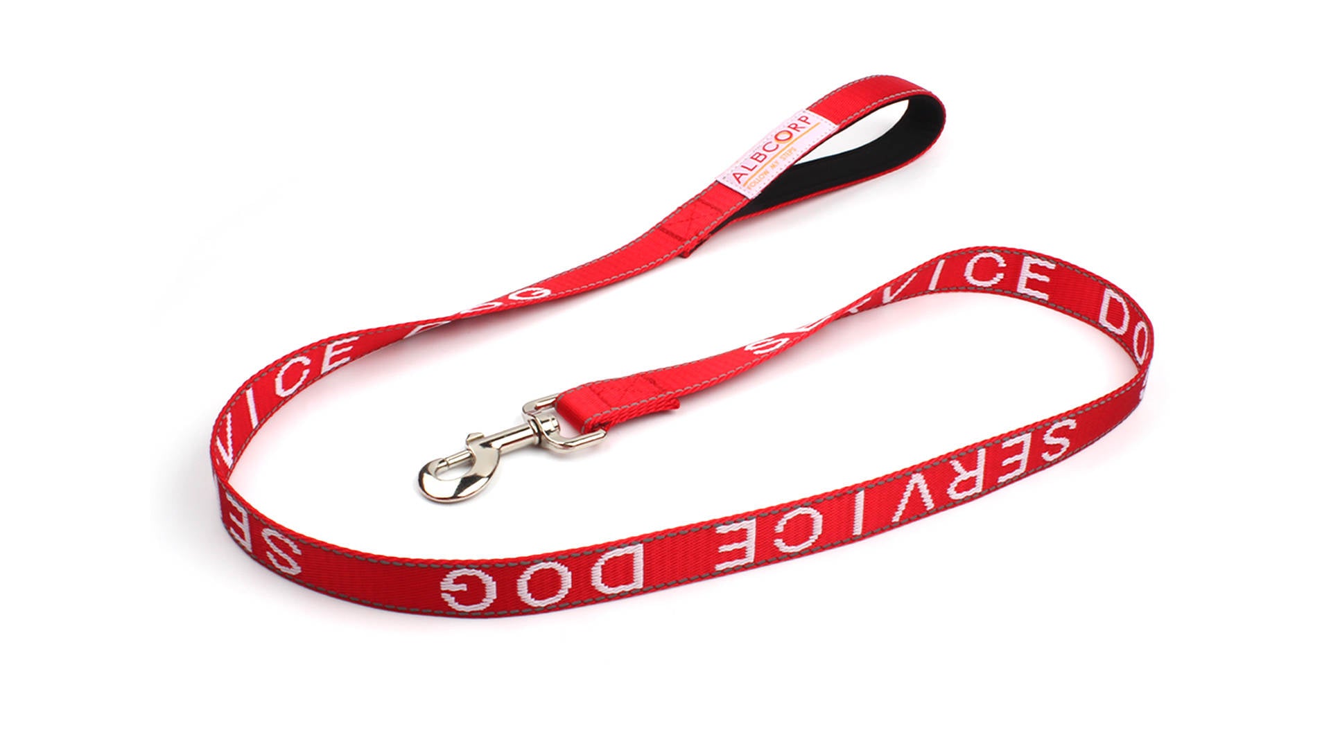 Albcorp Service Dog Leash - Embroidered- Emotional Support Dog Leash with Padded Neoprene Handle and Reflective Threads, 4 Feet, for Harnesses, Vests or Collars-Service Dog Leash-AlbCorpShop