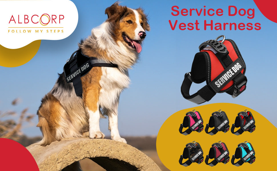 ALBCORP Emotional Support Dog Vest – Reflective Harness - Woven Polyester and Nylon, Comfy Mesh Padding - Sizes from XXS to XL – Emotional Support Dog Patches Included.