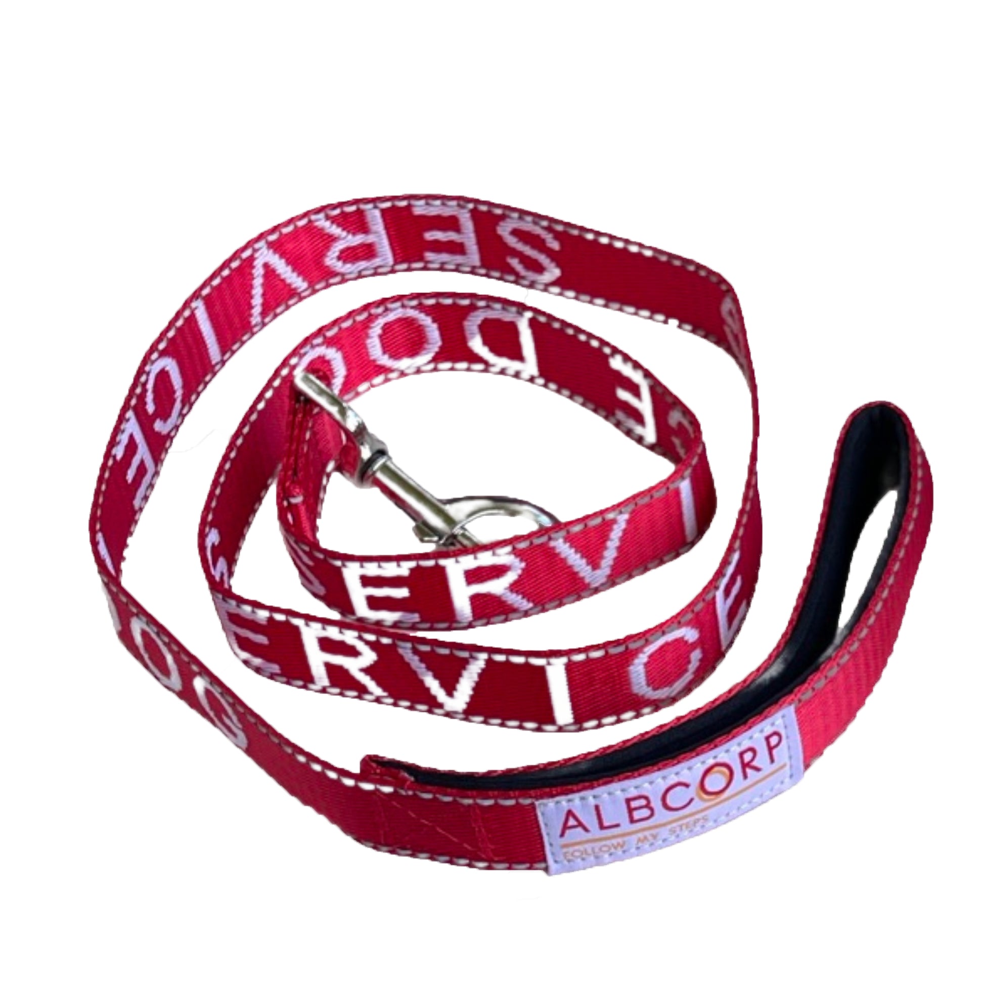 Albcorp Service Dog Leash - Embroidered- Emotional Support Dog Leash with Padded Neoprene Handle and Reflective Threads, 4 Feet, for Harnesses, Vests or Collars-Service Dog Leash-AlbCorpShop