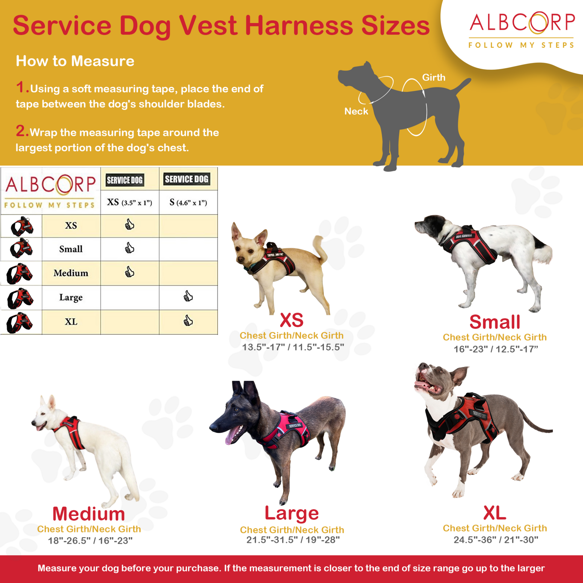 ALBCORP Service Dog Vest Harness - Reflective - Woven Polyester and Nylon, Comfy Mesh Padding - Sizes from XXS to XL – Service Dog Patches Included.-Dog Vest Harness-AlbCorpShop