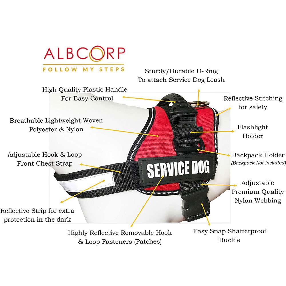 Woven Nylon with Adjustable Straps ALBCORP Reflective Service Dog Vest Harness 